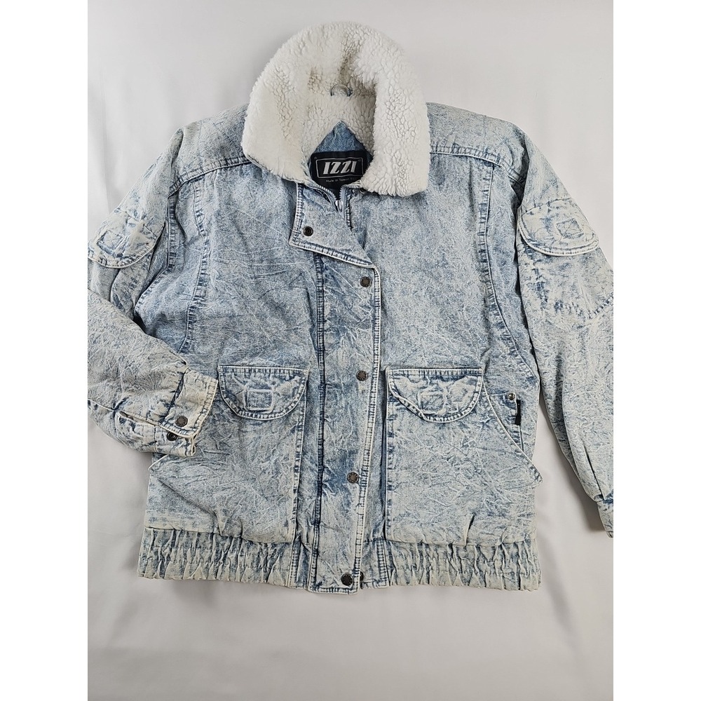 Vintage 80s 90s Izzi Acid Wash Sherpa Lined Denim Jean Jacket Mens‎ M